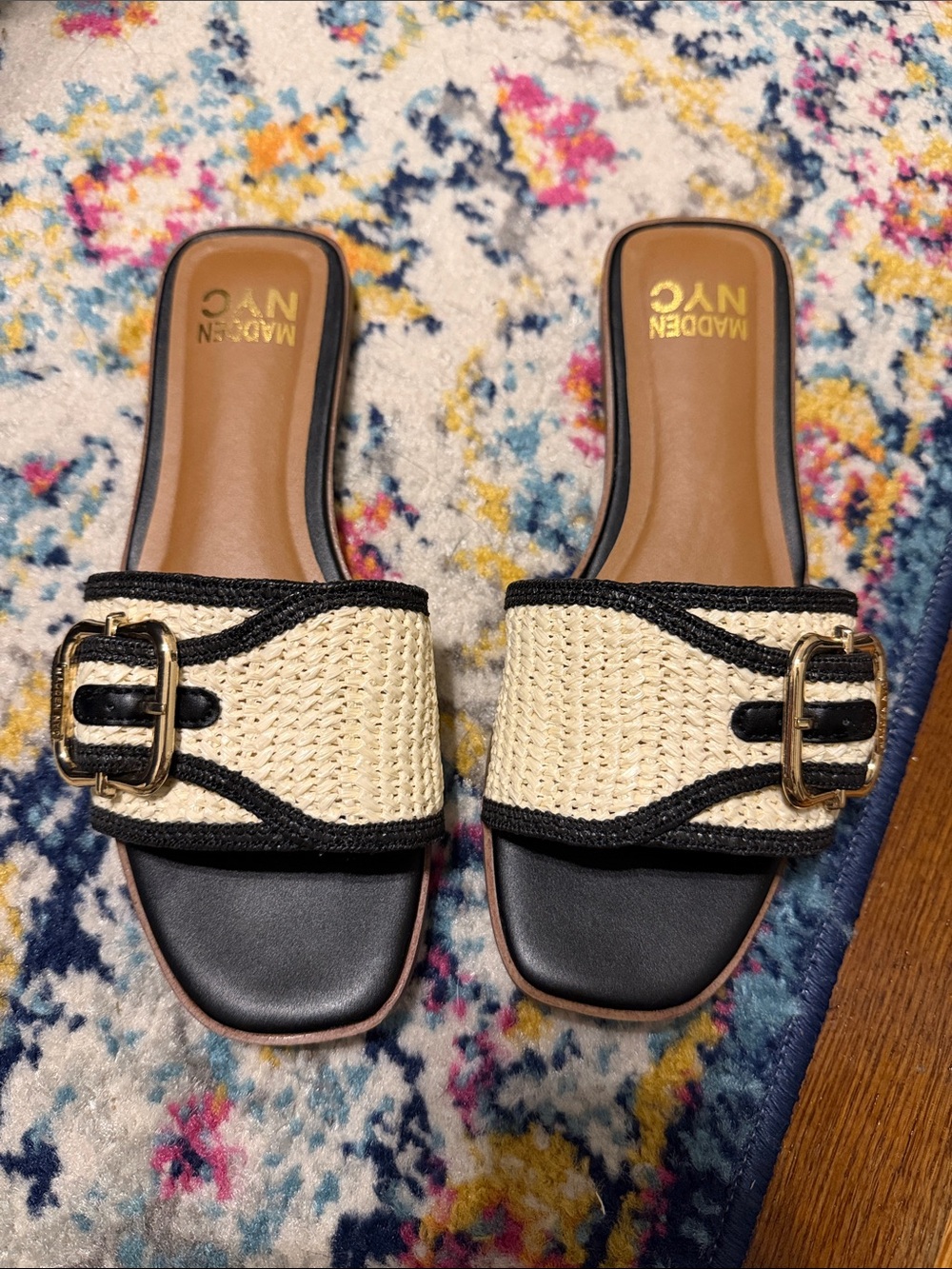 Madewell-inspired Black & Natural Raffia Slide Mules